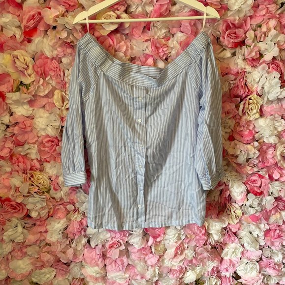 Nanette Lepore Off the Shoulder Striped Shirt Sz M - Picture 4 of 4